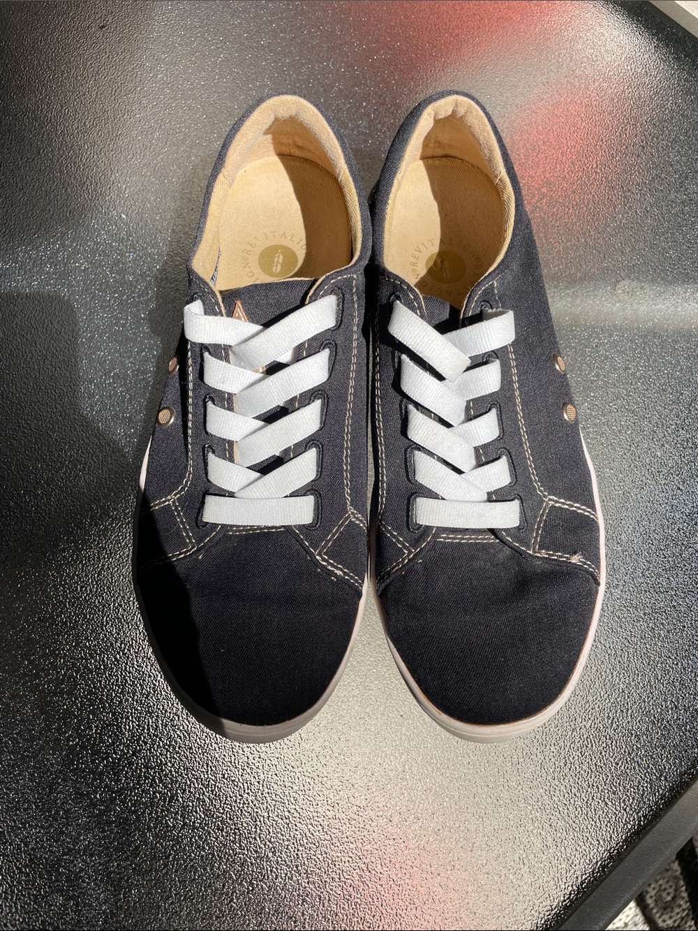 Revitalign brand Classic Black Canvas Sneakers with White Laces